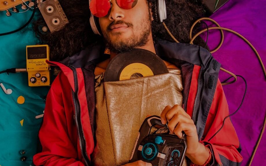 man listening to music with headphones