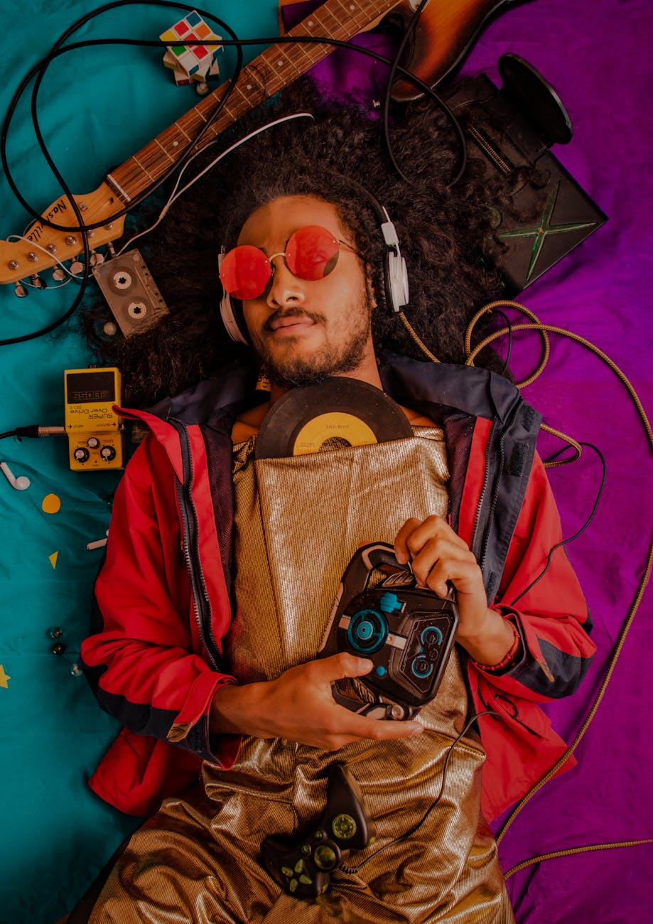man listening to music with headphones