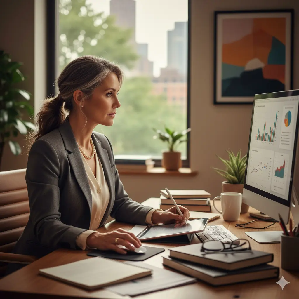 Woman analyzing business data while using the one subscription that changed how I handle contracts for document protection.