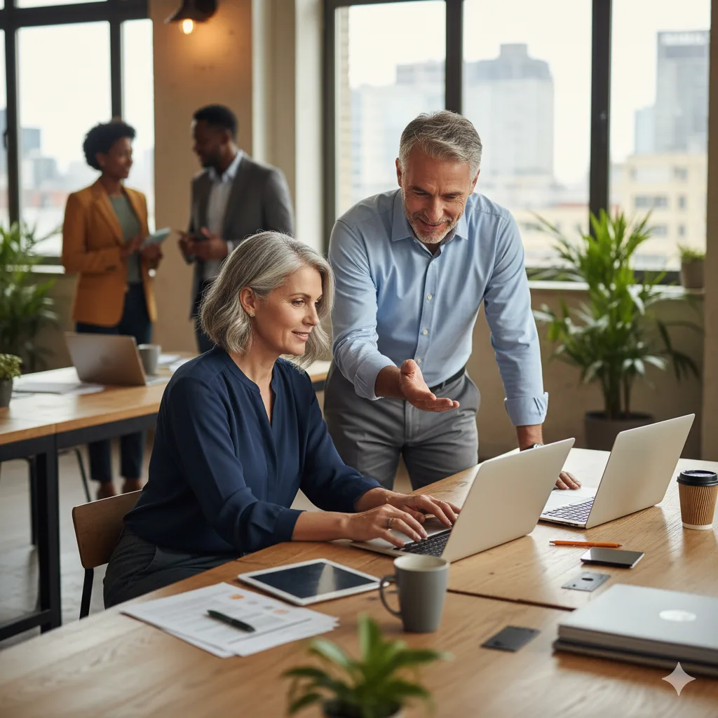 “Creative entrepreneurs receiving legal guidance while collaborating in a modern office.”