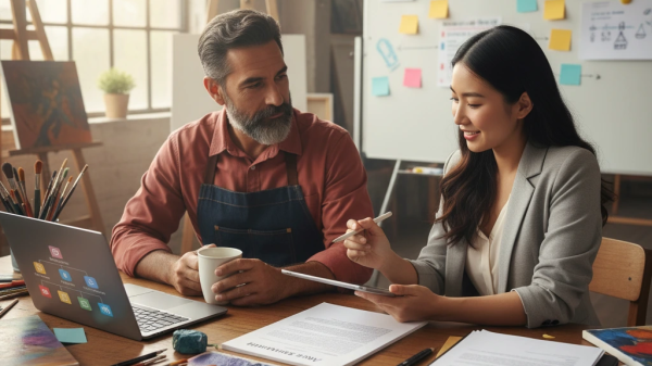 Creative entrepreneur learning legal tips every creative should know while building an art business plan with legal guidance.