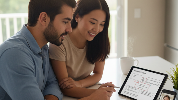 A couple reviews a residential lease with their lawyer via video call, representing affordable and convenient everyday legal protection with LegalShield.