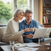 “Midlife couple researching quitting corporate to create a more creative and fulfilling lifestyle together at home.”